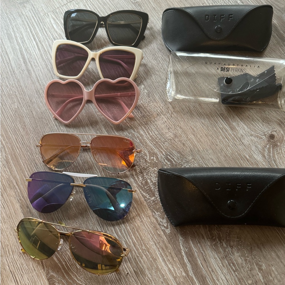 5 pairs of Diff sunglasses and 3 cases